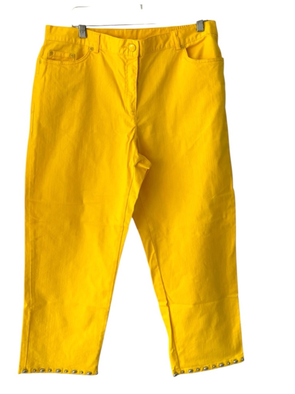NWOT Hearts of Palm Yellow Cotton Cropped Straight-Leg Pants Stud Trim SZ 12